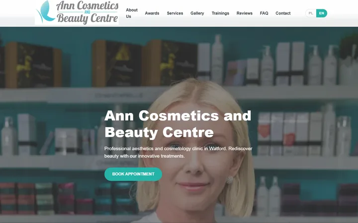 Strona internetowa Ann Cosmetics and Beauty Centre w Watford