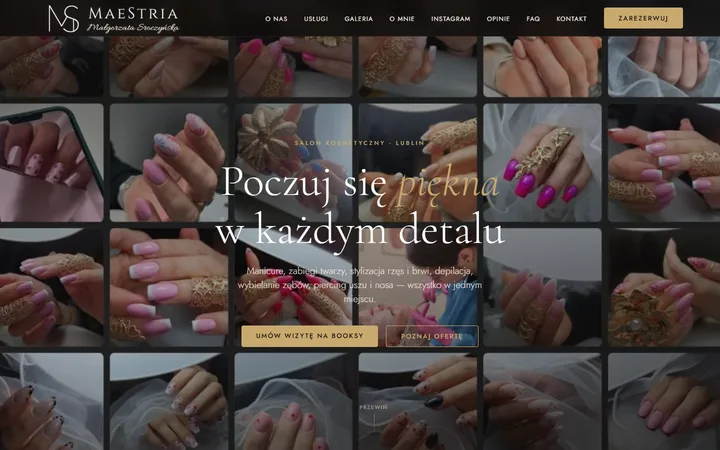 Strona internetowa salonu kosmetycznego MaeStria w Lublinie